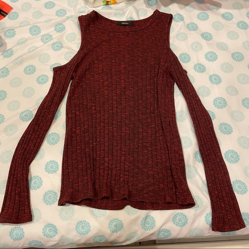 F21 Cold Shoulder Maroon Top
